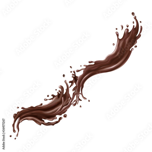 Liquid chocolate splashes on a white background