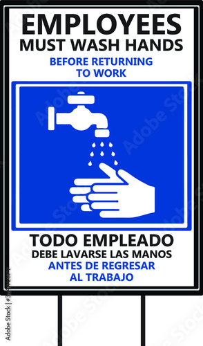 Employees must wash hands covid19 awareness poster vector, white background.