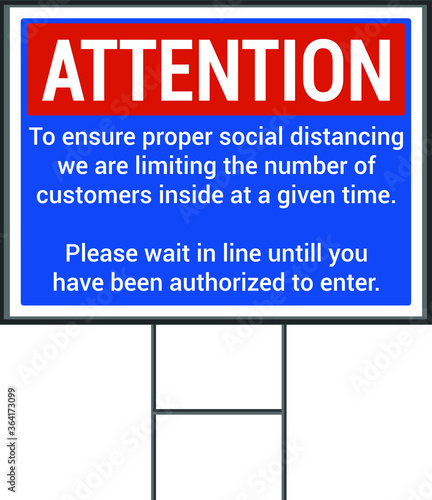 Attention social distancing practice Coronavirus Social Awareness COVID 19 vector yard sign design template. Pandemic Novel Corona Virus 2020.