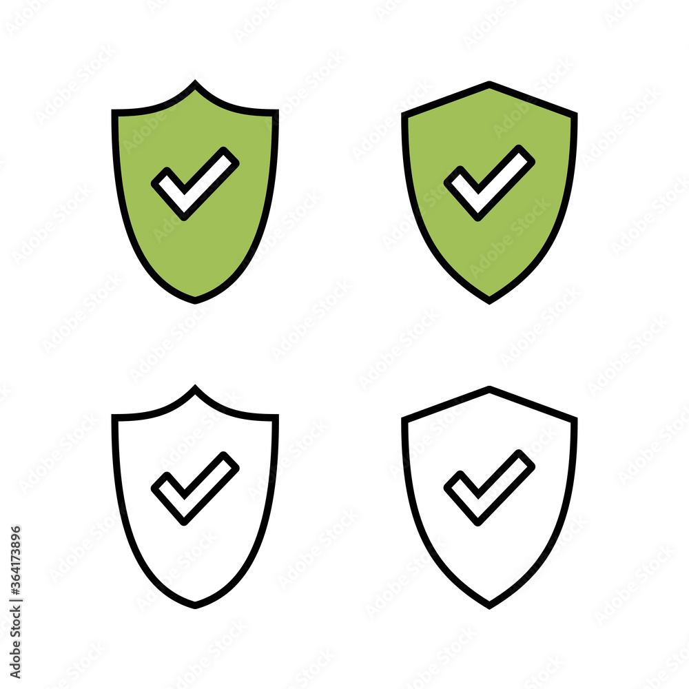 Set of Shield check mark logo icons. Protection approve sign. Safe icon vector Set of Shield check mark logo icons. Protection approve sign. Safe icon vector
