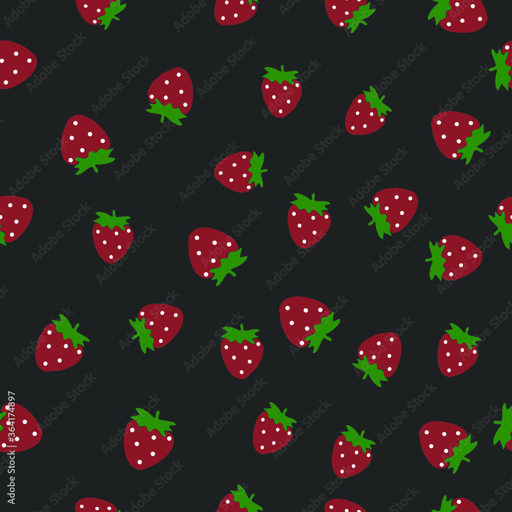 Seamless Strawberries Vector Pattern Illustration. red strawberry on black background black background. For Fabrics, textiles, Dresses, Wallpaper, Gift Wrapping, Coloring, motis, handbags Seamless Strawberries Vector Pattern Illustration. red strawberry on black background black background. For Fabrics, textiles, Dresses, Wallpaper, Gift Wrapping, Coloring, motis, handbags