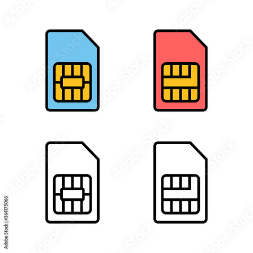 Set of Sim card icons vector. Mobile slot icon. Mobile cellular phone sim card chip. Dual sim