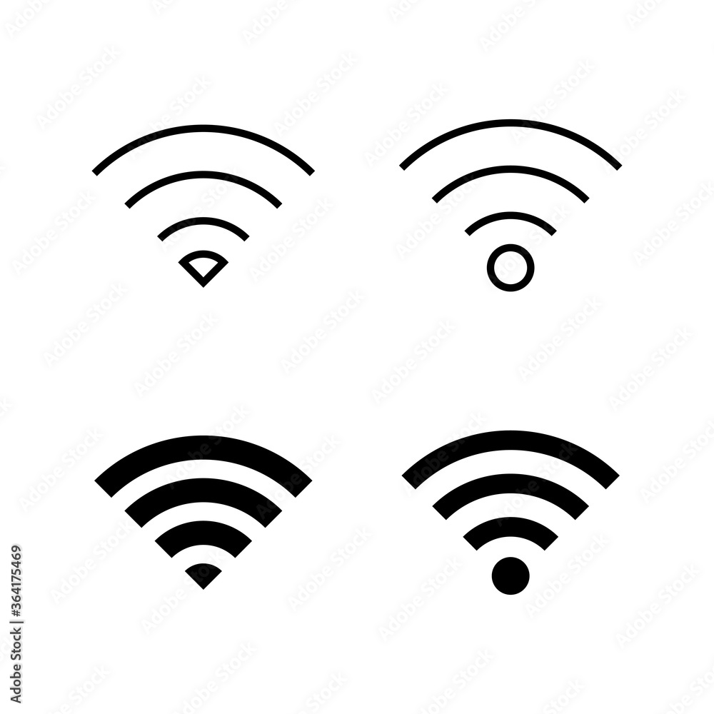 Set of WIFI Icons. signal vector icon. Wireless and wifi icon or sign for remote internet access Set of WIFI Icons. signal vector icon. Wireless and wifi icon or sign for remote internet access