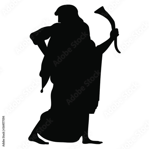 Silhouette of ancient Greek man holding rhyton of wine. God Dionysus or Bacchus.
