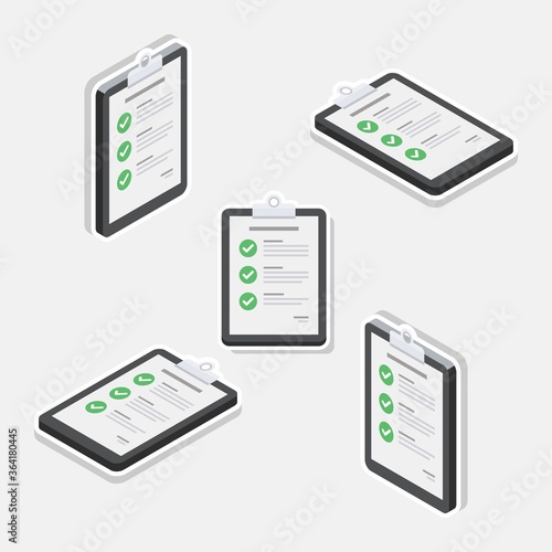 Checklist Isometric & Flat - White Stroke+Shadow icon vector. Flat style vector illustration.