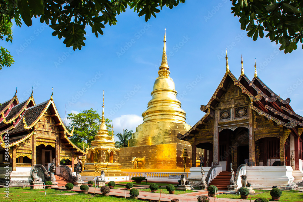 Golden Pagoda of Wat Phra Singh Temple, One of most famous tourist destination in Chiang Mai, Thailand