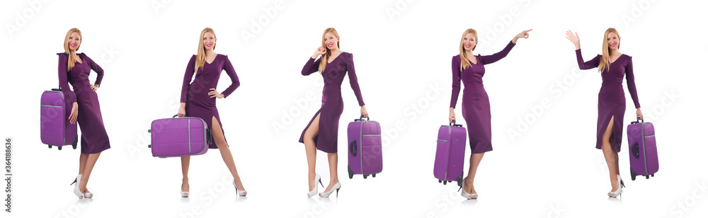 Girl with suitcases isolated on white Girl with suitcases isolated on white