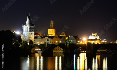 Scenic view of bridges on the Vltava river and historical center of Prague,buildings and landmarks of old town,Prague,Czech Rapublic