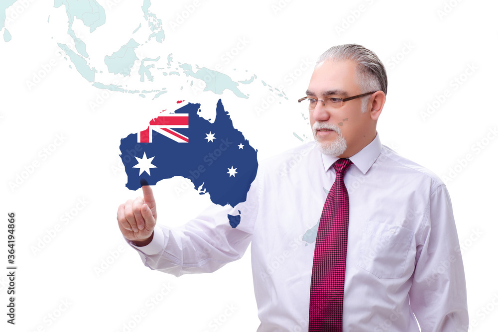 Concept of immigration to Australia with virtual button pressing Concept of immigration to Australia with virtual button pressing