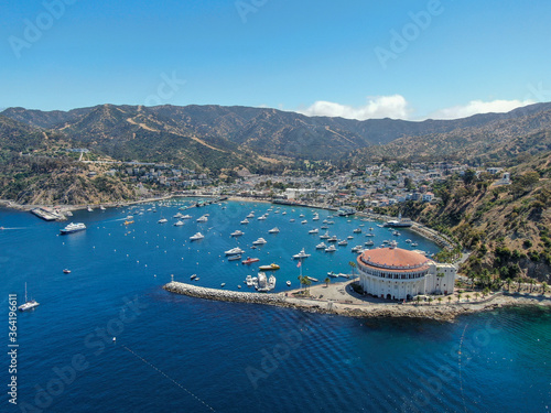 Aerial view of Avalon Bay in Santa Catalina Island  tourist attraction in Southern California  USA
