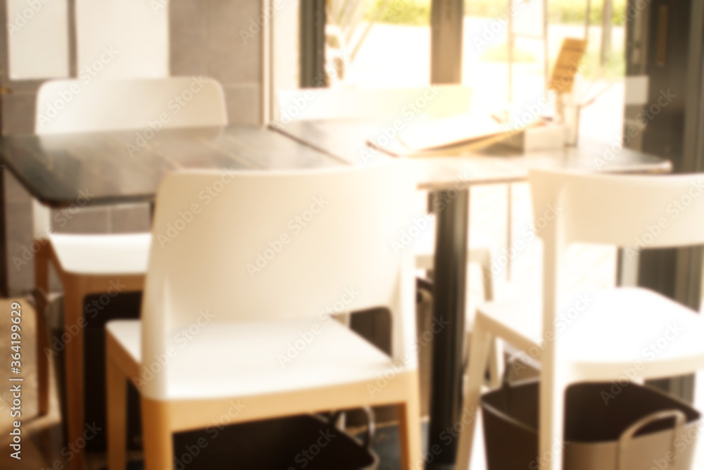 Abstract blurred empty restaurant seat and table background with no people, effect from COVID-19 pandemic. People mostly use a delivery service, takeaway, takeout and take home service. Abstract blurred empty restaurant seat and table background with no people, effect from COVID-19 pandemic. People mostly use a delivery service, takeaway, takeout and take home service.