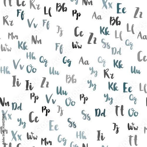 Light BLUE vector seamless background with signs of alphabet. Colored alphabet signs with gradient on white background. Design for textile, fabric, wallpapers.