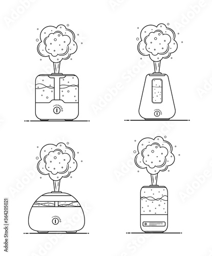 Humidifier air icon. Set of ultrasonic purifiers microclimate for home. Healthy humidity. Modern vector illustration.