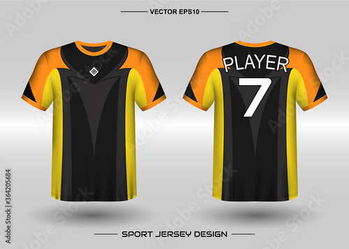 T-shirt sport vector design template, Soccer jersey mockup for football club. uniform front and back view. Clothing Men adult. Can use for printing, branding logo team, squad, match event, tournament