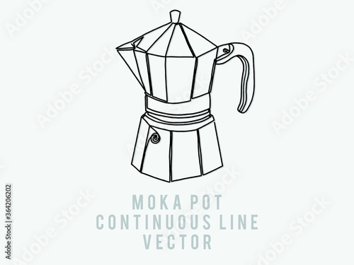 moka pot continuous line vector drawing. Isolated on a white background.