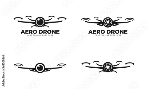 Aero drone for capturing photo on adventure set vector logo