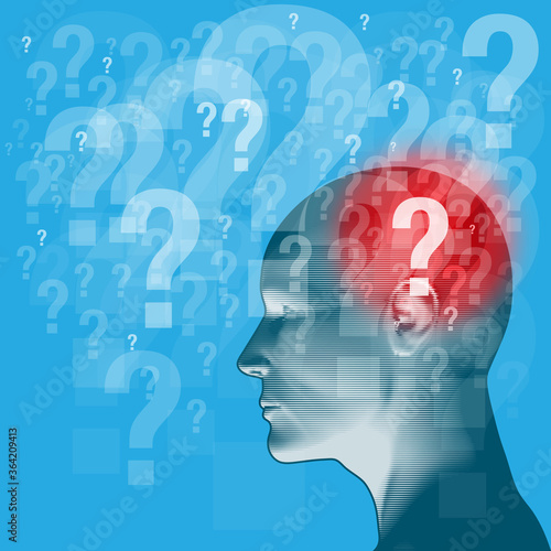 Wallpaper Mural An adult side profile presented with a pattern of semi-transparent "question marks" details overlaid. Torontodigital.ca