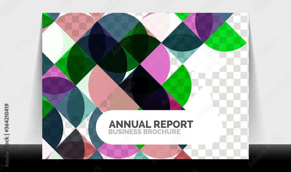 Horizontal A4 business flyer annual report template, circles and triangle style shapes modern geometric design for brochure layout, magazine or booklet Horizontal A4 business flyer annual report template, circles and triangle style shapes modern geometric design for brochure layout, magazine or booklet