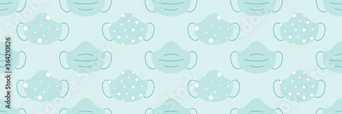 Wide horizontal medical face mask, respirators seamless pattern background. 