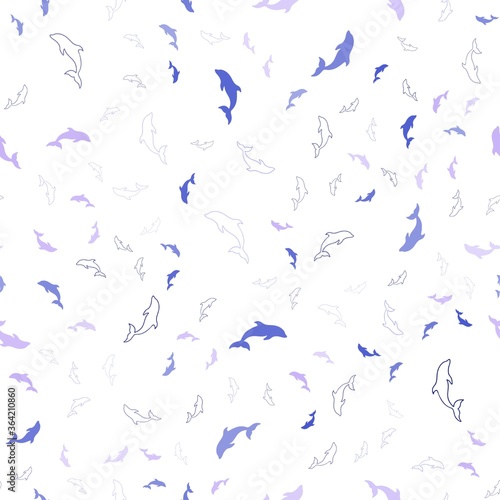 Light Pink, Blue vector seamless template with dolphins. Natural illustration with sea dolphins. Pattern for marine leaflets.