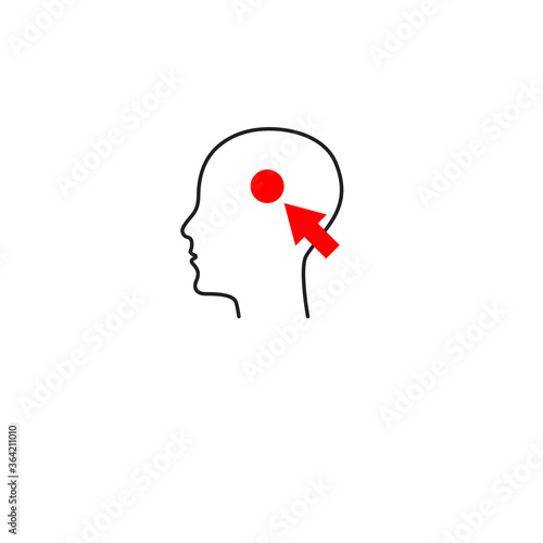 Mind manipulation icon. Head and arrow to brain