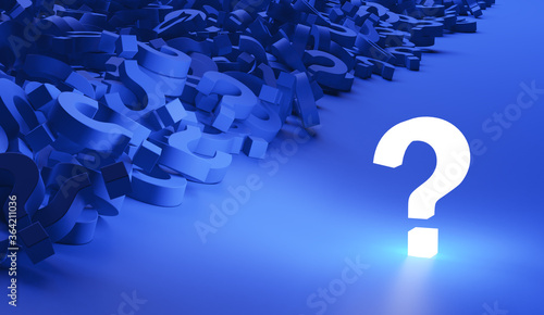 Fotografie Glowing question mark near a pile of question marks