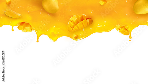 Quadro su tela dripping mango pulp with mango slice mango and mango bits