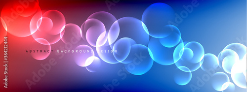 Vector abstract background liquid bubble circles on fluid gradient with shadows and light effects. Shiny design templates for text