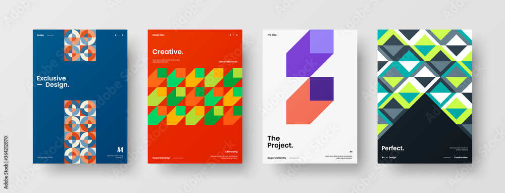 Company identity brochure template collection. Business presentation vector A4 vertical orientation front page mock up set. Corporate report cover abstract geometric illustration design layout bundle. Company identity brochure template collection. Business presentation vector A4 vertical orientation front page mock up set. Corporate report cover abstract geometric illustration design layout bundle.