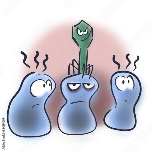 Obraz na plátně Three blue bacteria and bacteriophage