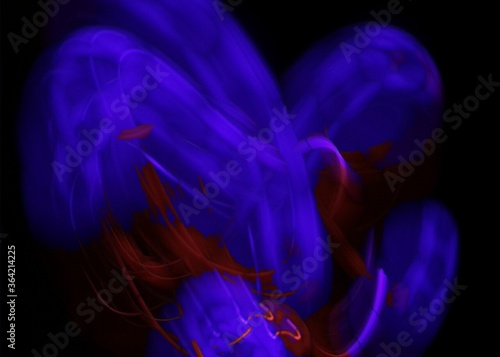 light painting abstract background. curves and waves of purple and red light against a black background