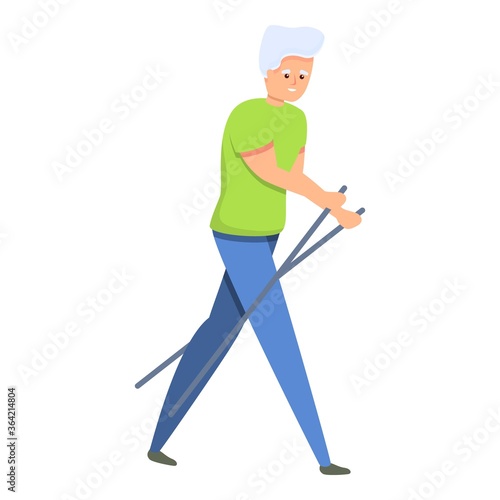 Senior man nordic walking icon. Cartoon of senior man nordic walking vector icon for web design isolated on white background