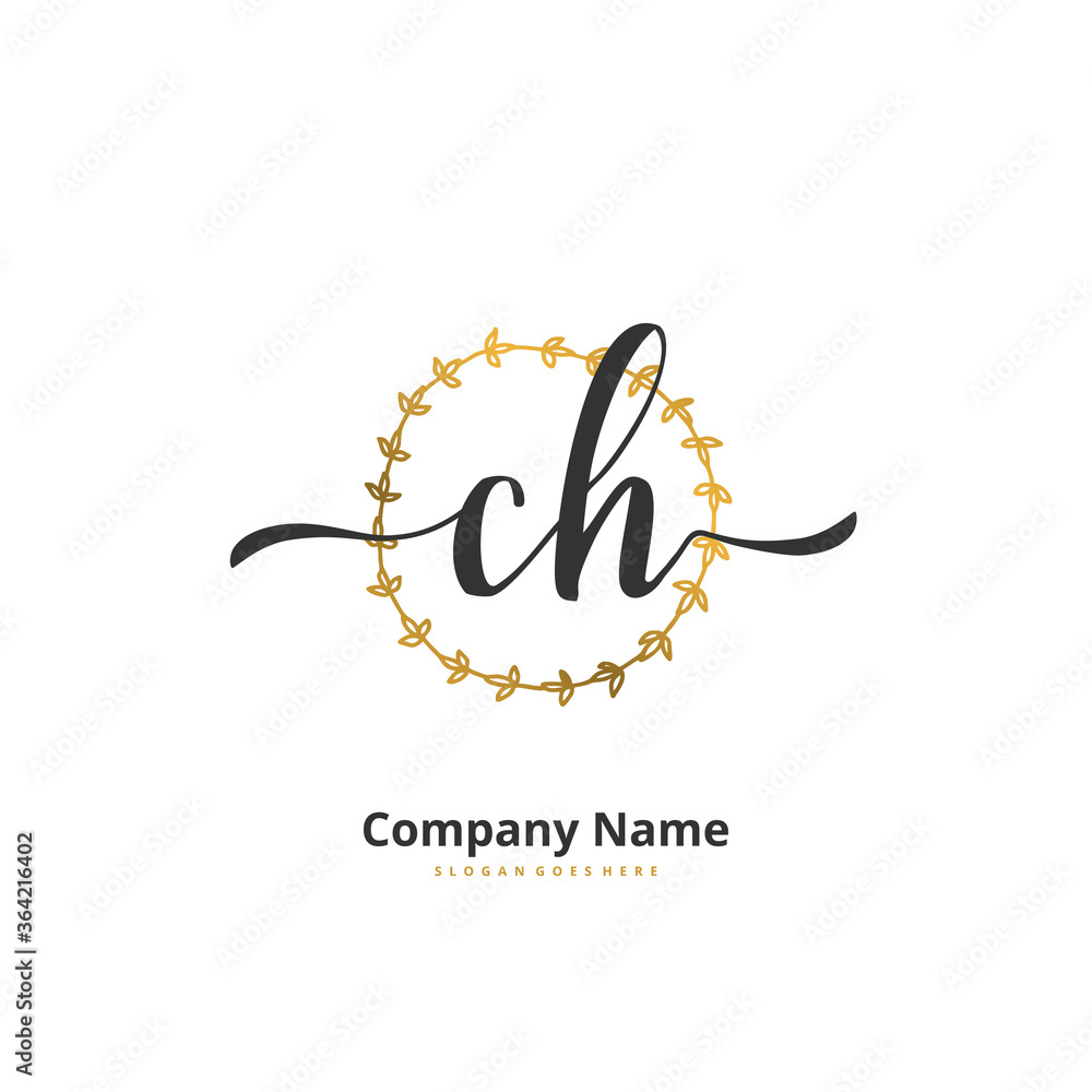 Obraz premium C H CH Initial handwriting and signature logo design with circle. Beautiful design handwritten logo for fashion, team, wedding, luxury logo.