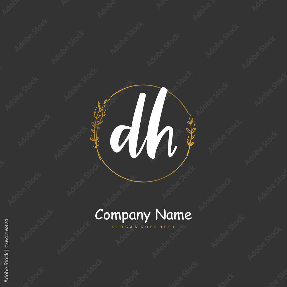 D H DH Initial handwriting and signature logo design with circle. Beautiful design handwritten logo for fashion, team, wedding, luxury logo.