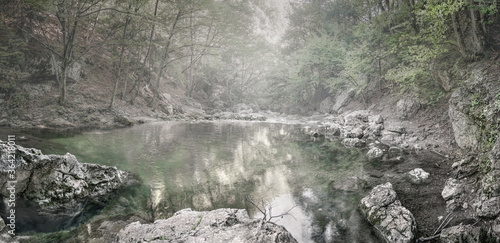 Fog on the Auzun-Uzen river, the Great Crimean Kanyen, Crimea peninsula, Bakhchisarai district, Sokolinoe village photo