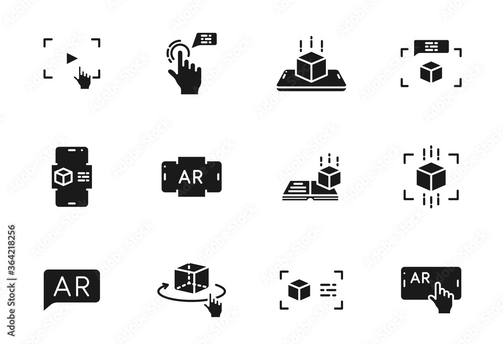 Augmented reality glyph vector icons isolated on white. Augmented and ...