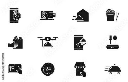 food delivery glyph vector icons isolated on white. food delivery icon set for web design, mobile app, user interface and print