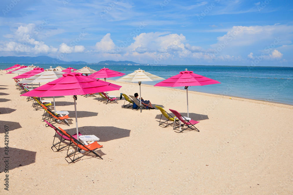 Obraz premium ビーチに並ぶパラソル Umbrellas lined up on a beautiful beach