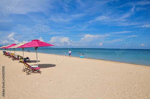 ビーチに並ぶパラソル Umbrellas lined up on a beautiful beach