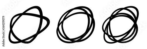 Set of vector hand drawn oval circles using sketch drawing scribble lines. Doodle circular frame logo design elements. Vector sketch ellipse round pencil illustration.