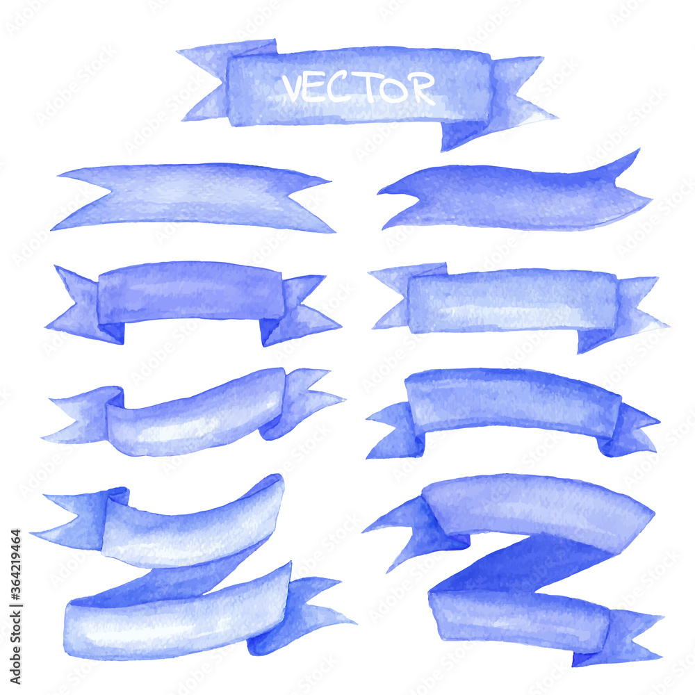 Watercolor ribbons and label elements set. Hand drawn vector illustration. Watercolor ribbons and label elements set. Hand drawn vector illustration.