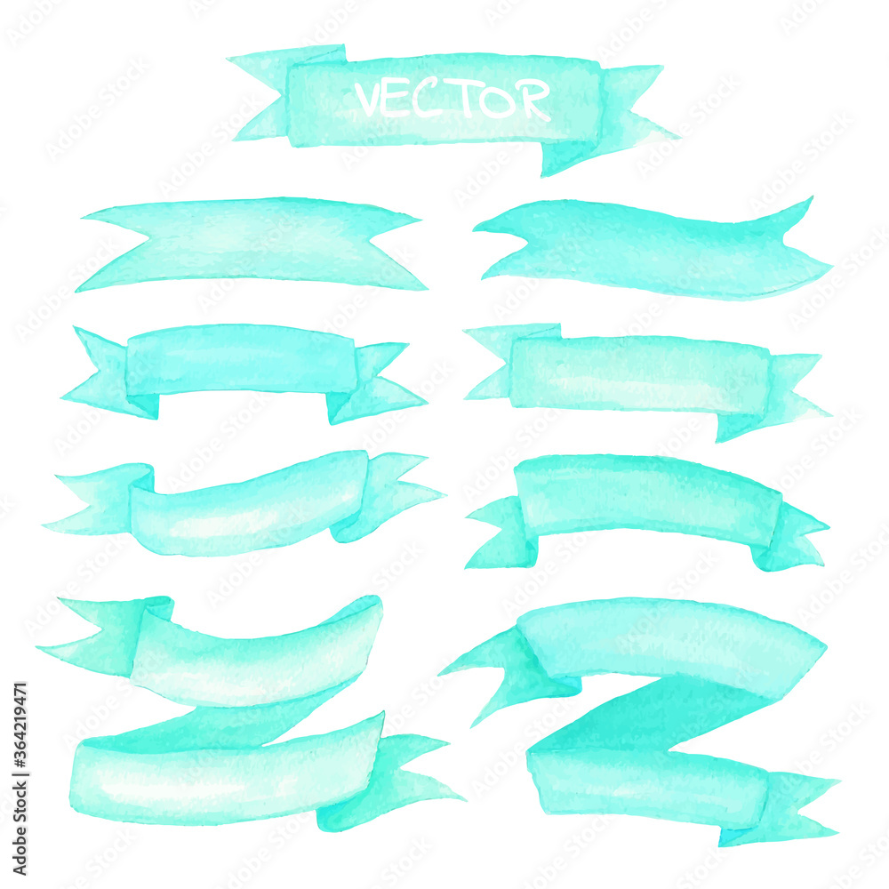 Watercolor ribbons and label elements set. Hand drawn vector illustration. Watercolor ribbons and label elements set. Hand drawn vector illustration.