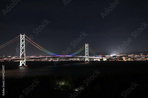 明石海峡大橋 Beautiful illuminated bridge in Japan © Raicho