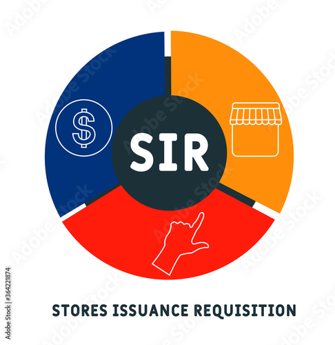 SIR - Stores Issuance Requisition. vector illustration concept with keywords and icons. lettering illustration with icons for web banner, flyer, landing page, presentation.