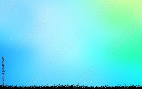 Light Blue, Green vector pattern with night sky stars. Shining colored illustration with bright astronomical stars. Pattern for futuristic ad, booklets.