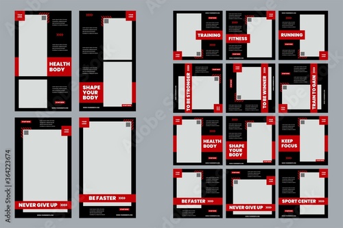 Sports social media template pack to promote your brand and advertise on different social media channels. designs for promotion.