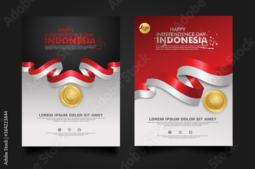 set Indonesia happy Independence Day background template.