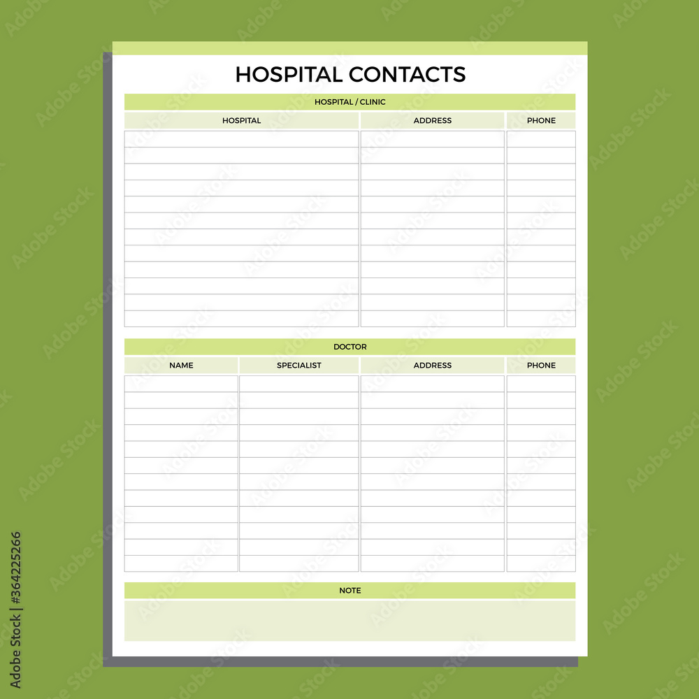 Healthy planner, Hospital contacts planner Healthy planner, Hospital contacts planner