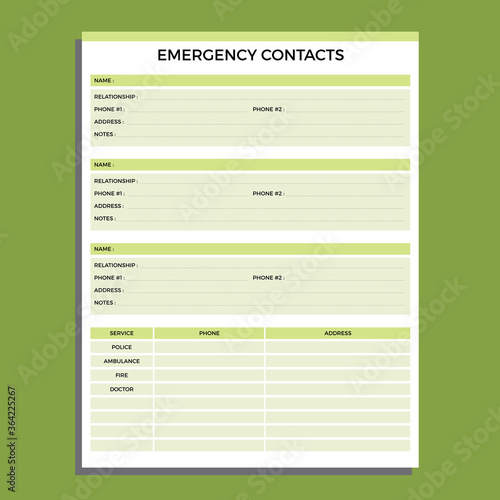 emergency contacts planner