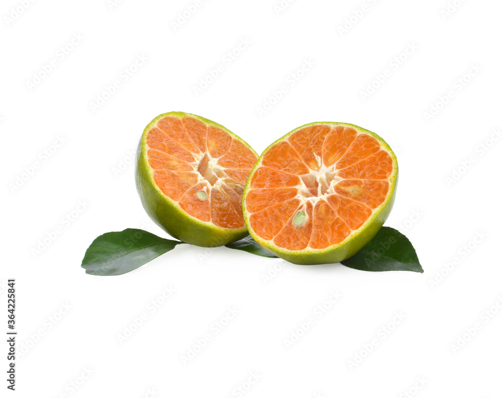 tangerine or mandarin fruit with leaves isolated on white background tangerine or mandarin fruit with leaves isolated on white background